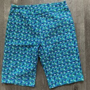 NEW Soft Surroundings Blue Green Floral Print Bermuda Shorts Small